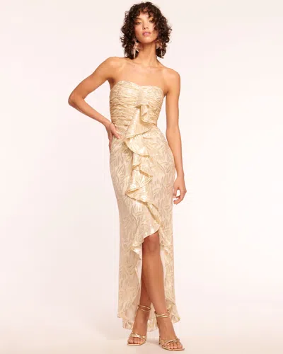 Ramy Brook Goldie Strapless Ruffle Gown In Rattan Jacquard