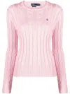 Ralph Lauren Cable-knit Cotton Crewneck Sweater In Carmel Pink