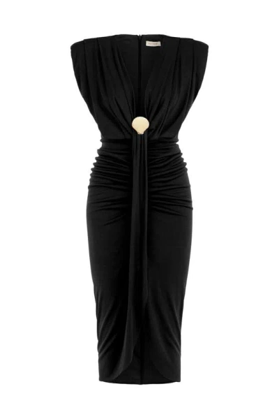 Nocturne Draped Dress With Shoulder Pad In Black