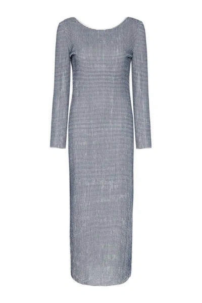 Nocturne Striped Dress With Low Back In Grey