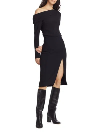 Theory Women's Asymmetric Off Shoulder Midi Dress In Black