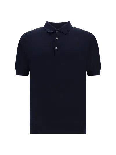 Zegna Cotton Polo Shirt In Blue Navy Unito