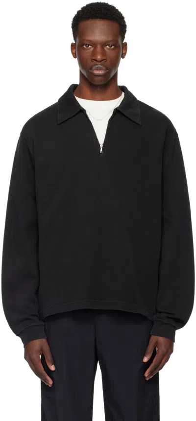Our Legacy Half-zip Cotton Sweatshirt In Worn Black Athletic Rib