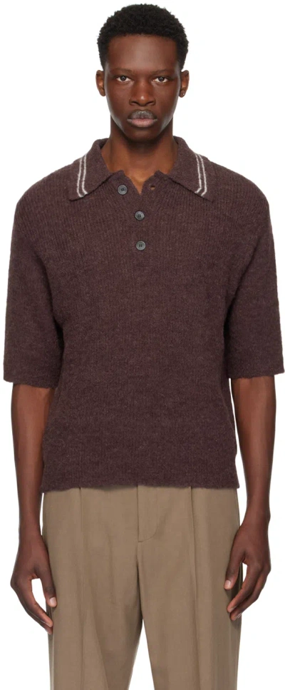 Our Legacy Men's Traditional Alpaca Knit Polo In Egg Plant