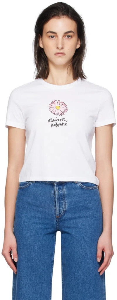 Maison Kitsuné Floating Flower Baby Cotton T-shirt In Weiss
