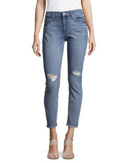 7 For All Mankind Cotton-blend Distressed Ankle Jeans In Athentic