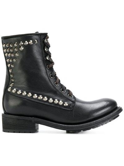 Ash Studded Lace Up Boots In Black