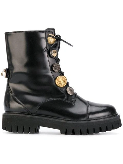 Dolce & Gabbana Embellished Glossed-leather Ankle Boots In Black