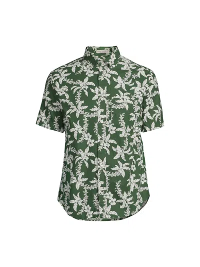 Gant Men's Cotton Linen Palm Short Sleeve Shirt Navy In Green