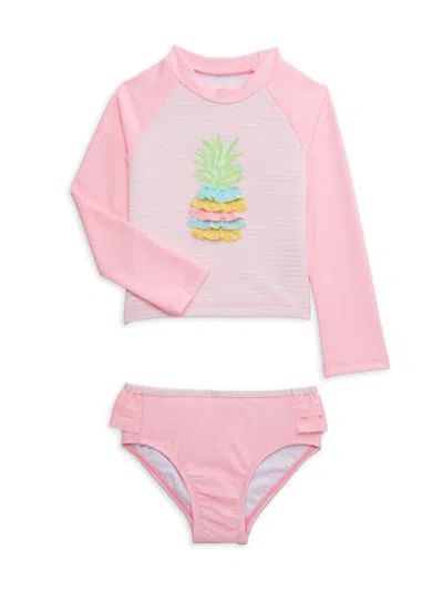 Little Me Girls' Pineapple Two Piece Nylon Blend Long Sleeve Rash Guard Set - Baby In Pink