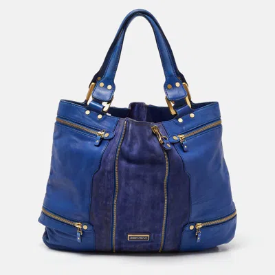 Pre-owned Jimmy Choo Blue Leather And Suede Mandah Expandable Bag