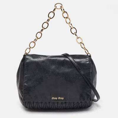 Pre-owned Miu Miu Black Matelassé Leather Flap Chain Shoulder Bag