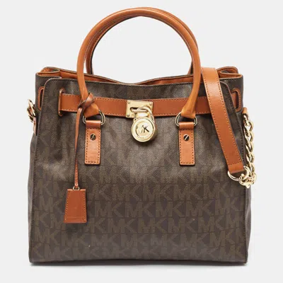 Pre-owned Michael Michael Kors Brown Leather Large North South Hamilton Tote