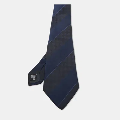 Pre-owned Emporio Armani Navy Blue Diagonal Stripe Silk Tie
