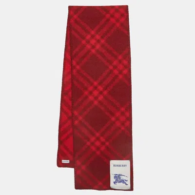 Pre-owned Burberry Red Tri Bar Check Wool Scarf