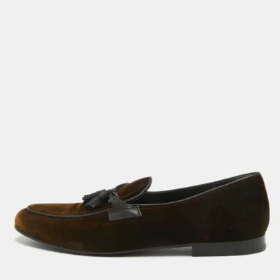 Pre-owned Tom Ford Brown/black Velvet And Leather Tassel Detail Slip On Loafers Size 42.5