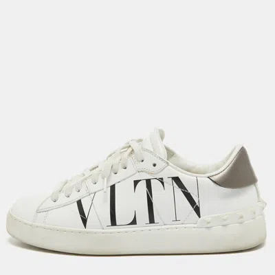 Pre-owned Valentino Garavani White Leather Vltn Open Sneakers Size 37