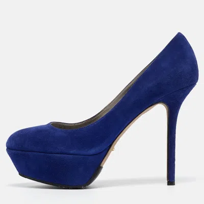 Pre-owned Sergio Rossi Blue Suede Platform Pumps Size 38