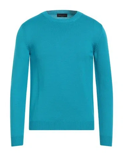 Roberto Collina Man Sweater Azure Size 42 Baby Alpaca Wool, Nylon, Wool In Blue