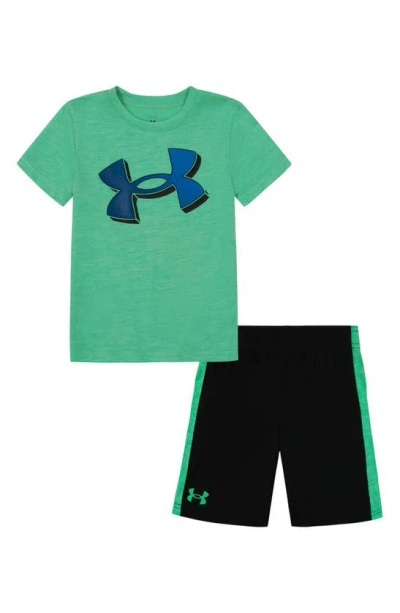 Under Armour Kids' Little Boys Ua Big Logo Side Panel T-shirt And Shorts Set In Vapor Green