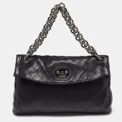 Pre-owned Chanel Quilted Leather Bijoux Ring Chain Hobo In Black