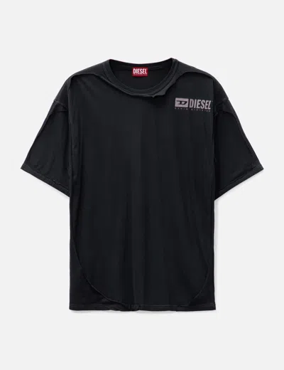 Diesel T-shirt With Destroyed Peel-off Effect In Black