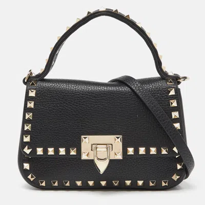 Valentino Garavani Leather Rockstud Convertible Top Handle Bag In Black