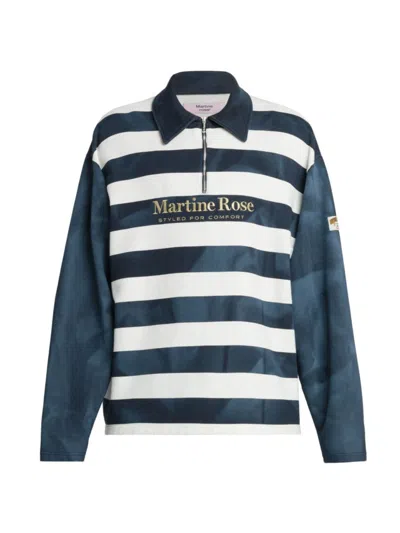Martine Rose Men's Zip-up Striped Long-sleeve Polo In Navy White Stripe