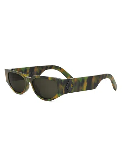 Dior Men's Cd Diamond S7i Geometric Sunglasses In Camo Havana Green
