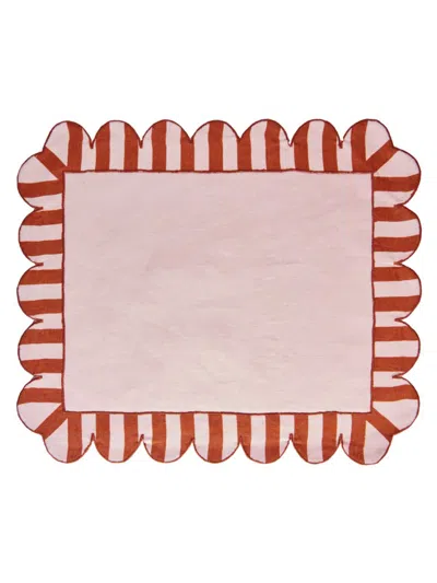 Misette Jardin 4-piece Embroidered Linen Scalloped Stripe Placemat Set In Red