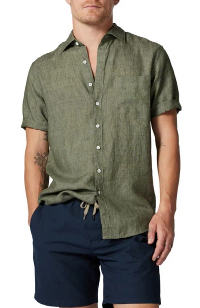 Rodd & Gunn Waiheke Original Fit Short Sleeve Linen Button-up Shirt In Kelp