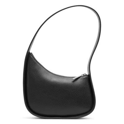 The Row Half Moon Grained Leather Shoulder Bag In Black