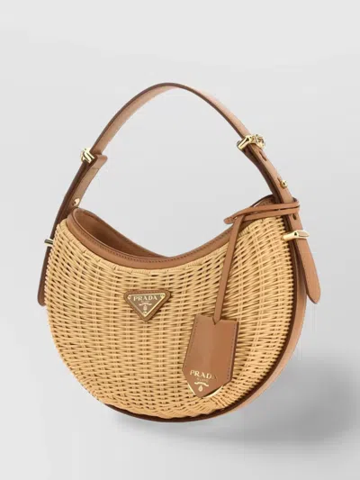 Prada Two-tone Wicker And Leather Arquè Handbag