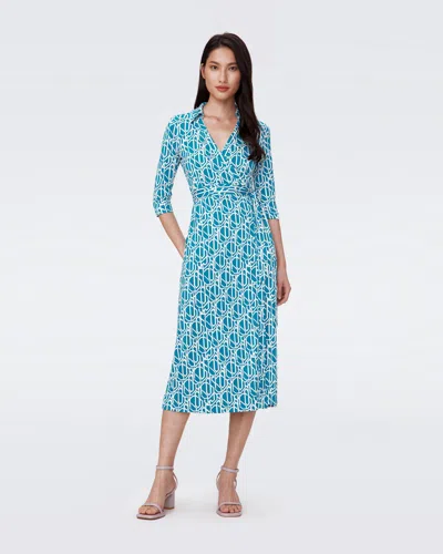Diane Von Furstenberg Abigail Silk Jersey Midi Wrap Dress By  In Size Xl In Blue