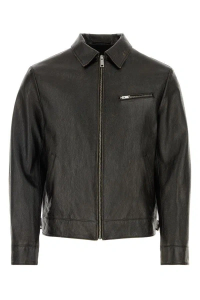 Prada Man Black Leather Jacket In Nero