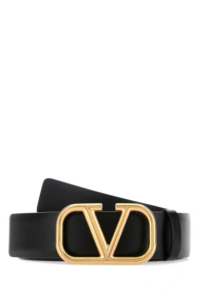 Valentino Garavani Black Leather Vlogo Belt In Nero