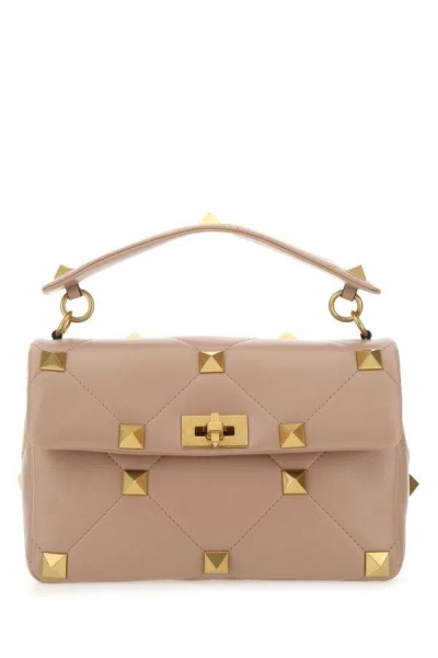 Valentino Garavani Woman Powder Pink Nappa Leather Large Roman Stud Handbag