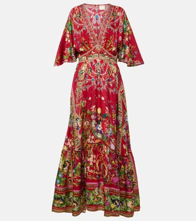 Camilla Printed Silk Maxi Dress In Red