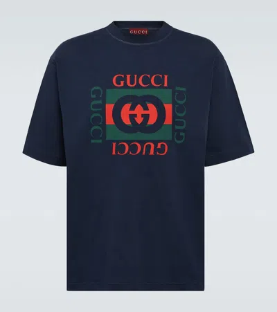 Gucci Cotton Jersey T-shirt With Print In Blue