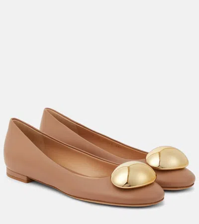 Gianvito Rossi Sphera Leather Ballet Flats In Brown