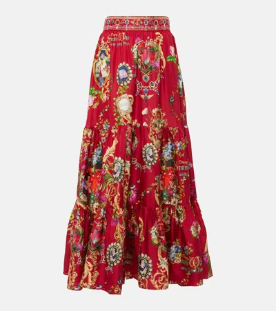 Camilla Printed High-rise Tiered Silk Maxi Skirt In Red