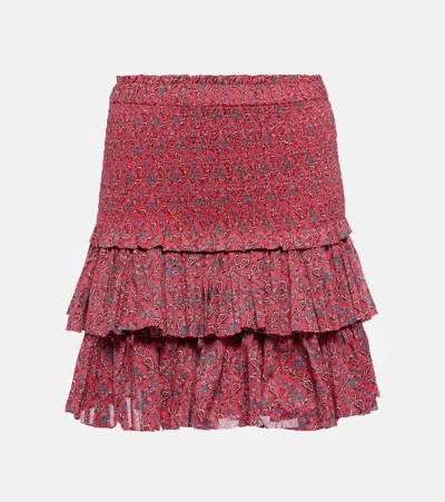 Marant Etoile Naomi Tiered Shirred Floral-print Cotton-voile Mini Skirt In Red