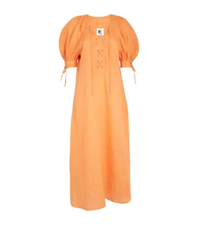 Sleeper Linen Garden Midi Dress In Orange
