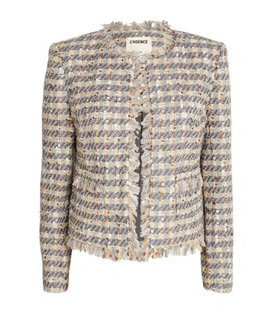 L Agence Angelina Plaid Tweed Jacket In Greyecru