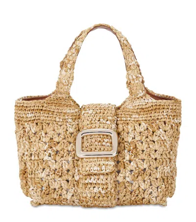 Roger Vivier Raffia Viv' Choc Top-handle Bag In Gold