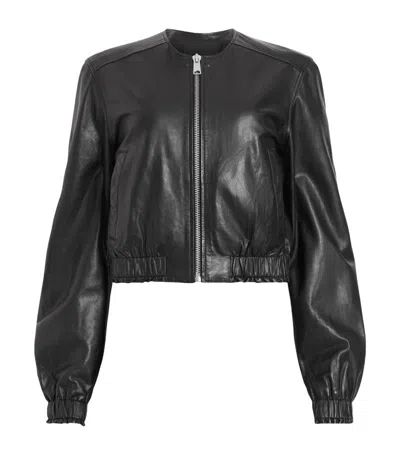 Allsaints Leather Everly Bomber Jacket In Black
