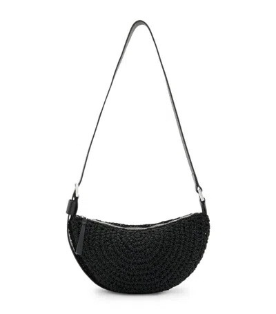 Allsaints Crochet Half Moon Cross-body Bag In Black
