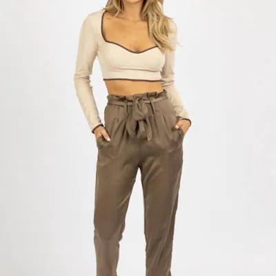 Olivaceous Satin Front Pleat Tie Pant In Olive In Green