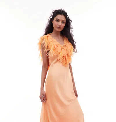 Loveshackfancy Manota Feather-trimmed Gown In Orange