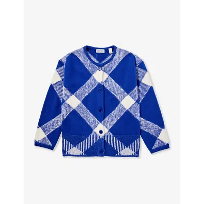 Burberry Boys Knight Ip Check Kids Bettie Check-pattern Long-sleeve Wool-blend Knitted Cardigan 6-14